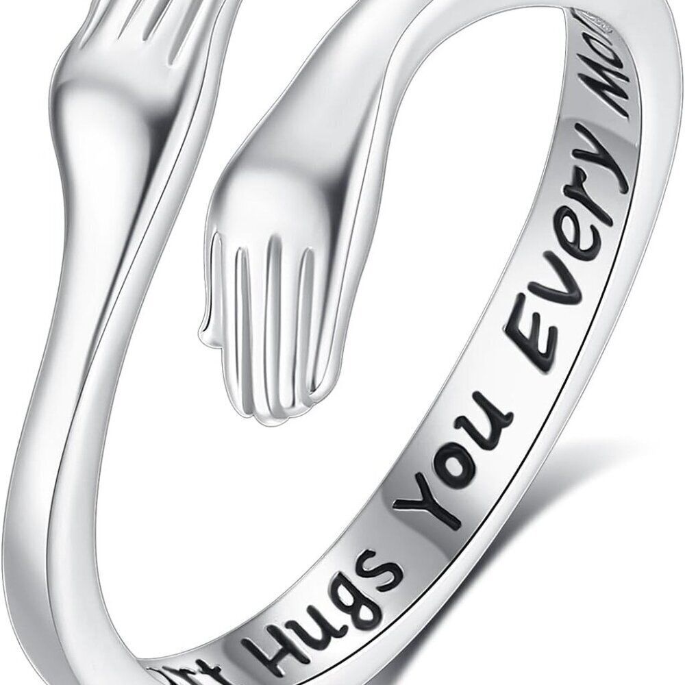 Sterling Silver Hug Ring Adjustable Women Girls Gift Love Jewelry